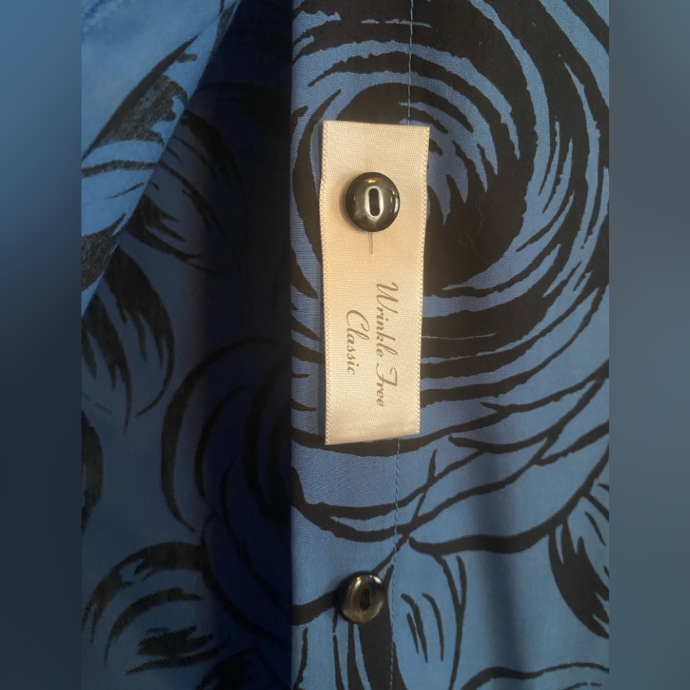 Wrinkle Free Classic Shirt 16 W Cotton Blue Black Floral Print New No Tags - Picture 7 of 9
